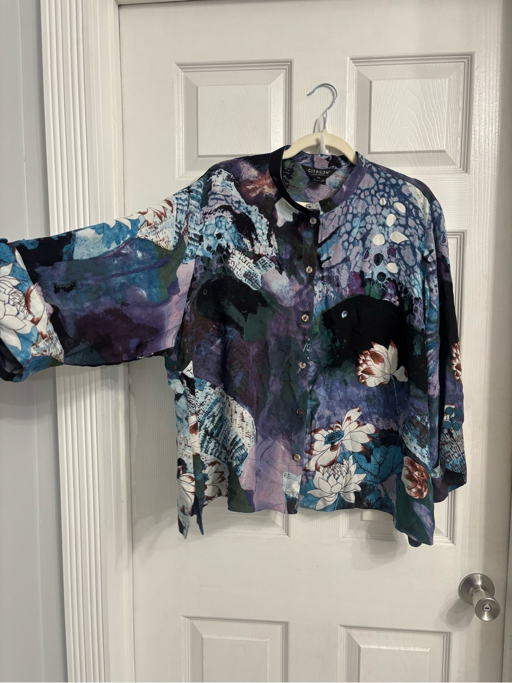 Citron Santa Monica Art to Wear Abstract Floral Button-Front Blouse Silk 2X - Picture 4 of 8